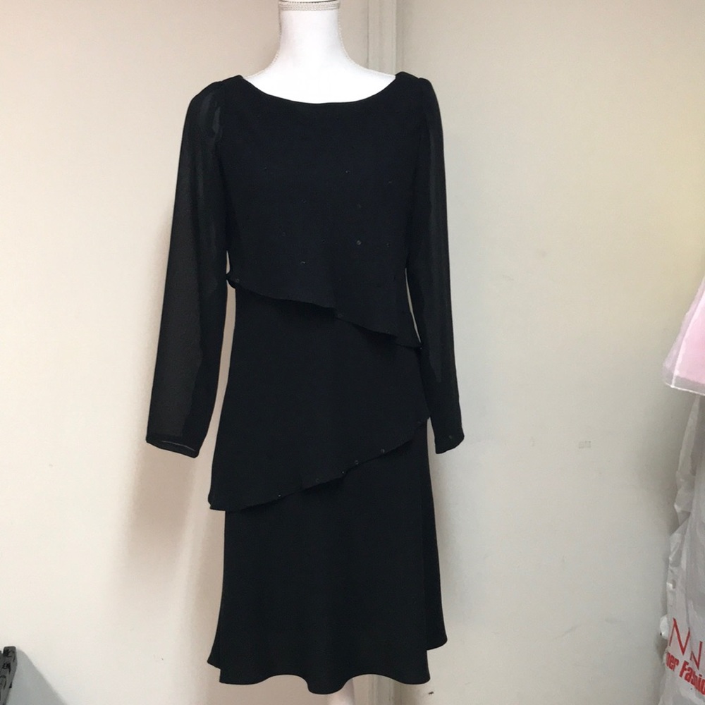 SL Fashions black dress w/ sequin & sheer sleeves